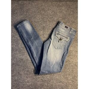 Vigold Skinny Jeans Women 3 Blue Denim Stretch Whiskered Distressed 2 Button Fly